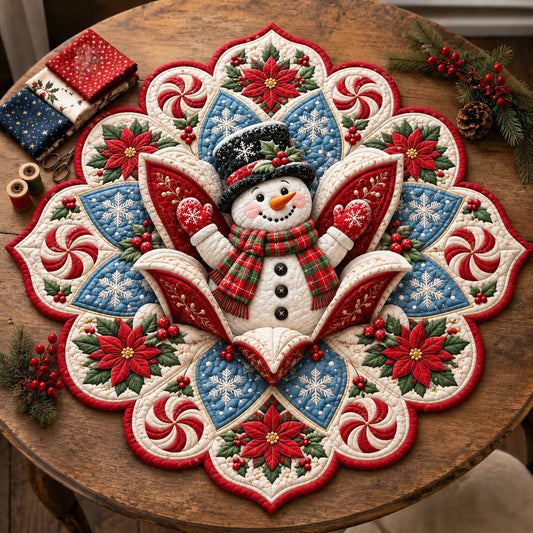 Snowman Peppermint Joy Custom Shape Quilted Table Topper GFTOHNL3526
