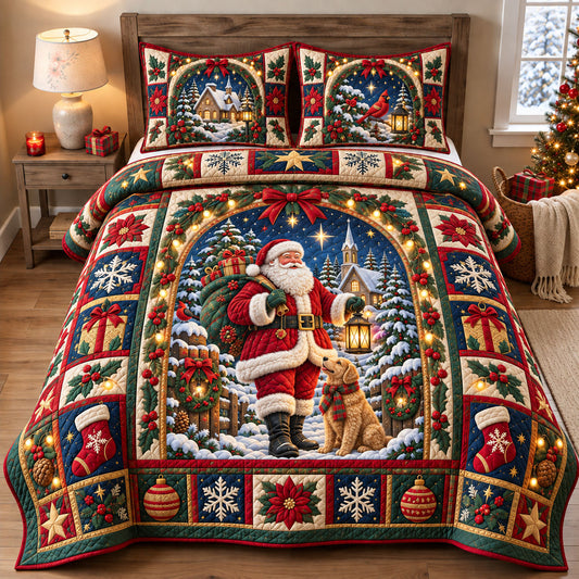 Santa Winter Village 3-Piece Quilted Bedding Set GFTOHNL3527