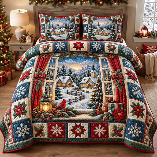 Snowy Christmas Village 3-Piece Quilted Bedding Set GFTOHNL3529