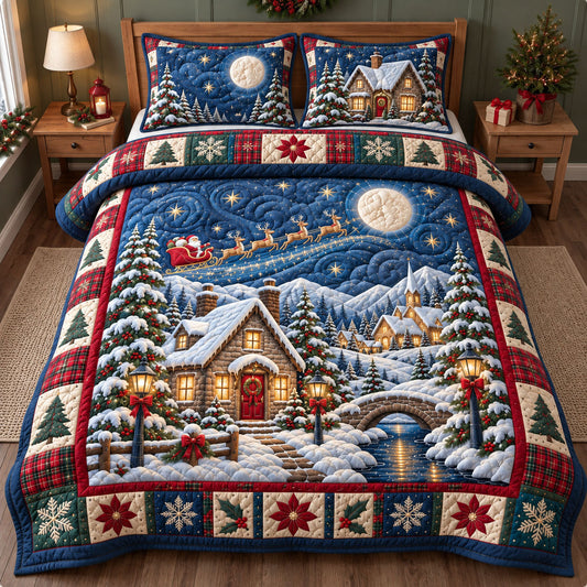 Santa Moonlit Village 3-Piece Quilted Bedding Set GFTOHNL3530