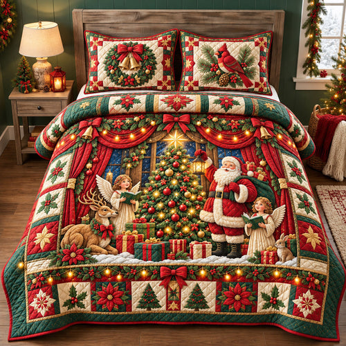 Santa Angel Christmas 3-Piece Quilted Bedding Set GFTOHNL3532