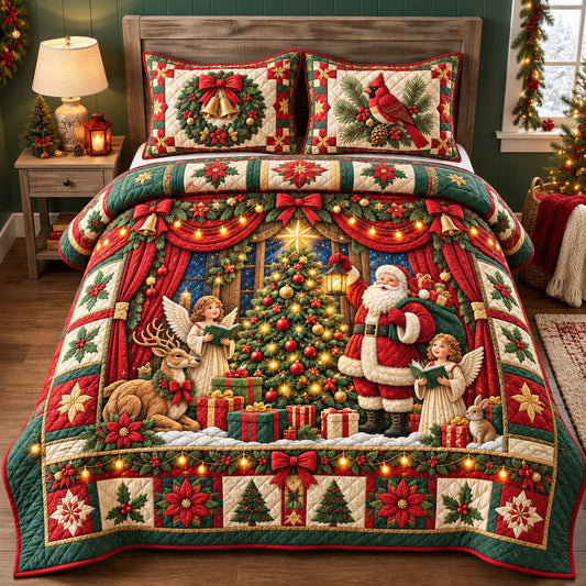 Santa Angel Christmas 3-Piece Quilted Bedding Set GFTOHNL3532