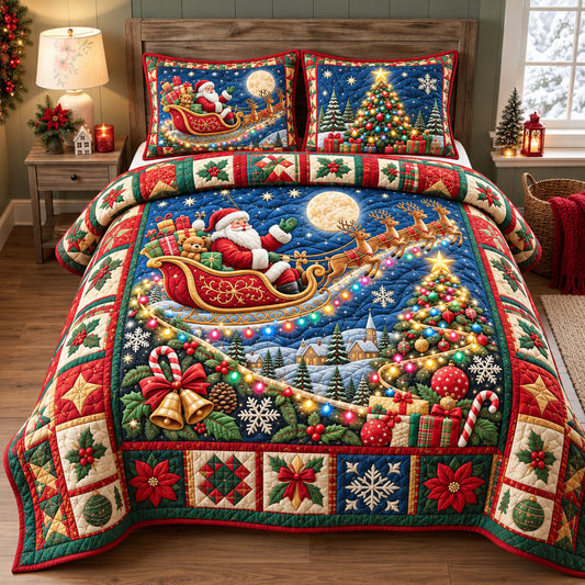 Santa Sleigh Lights 3-Piece Quilted Bedding Set GFTOHNL3533