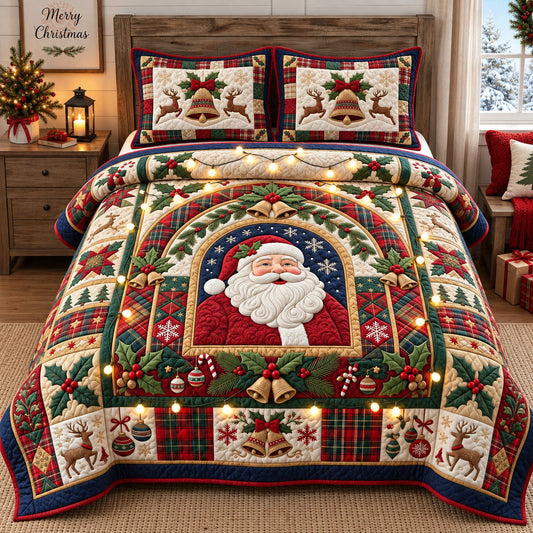 Santa Christmas Cheer 3-Piece Quilted Bedding Set GFTOHNL3562