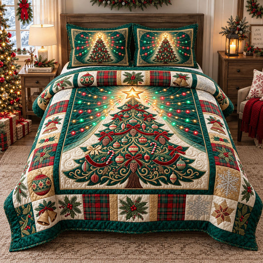 Glowing Christmas Tree 3-Piece Quilted Bedding Set GFTOHNL3563