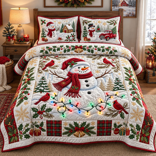 Snowman Winter Wishes 3-Piece Quilted Bedding Set GFTOHNL3566