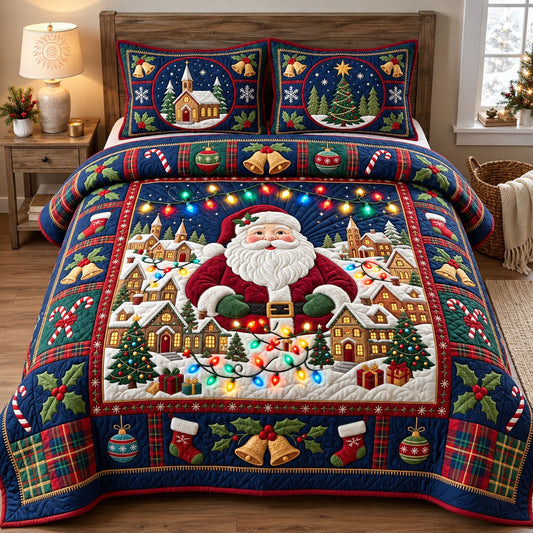 Santa Christmas Village 3-Piece Quilted Bedding Set GFTOHNL3568