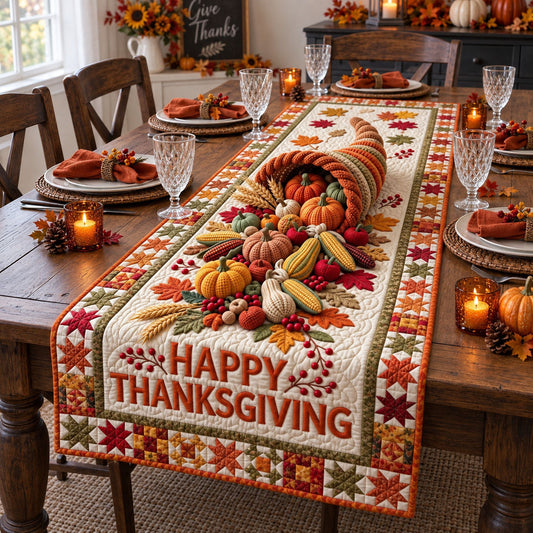 Happy Thanksgiving Harvest Quilted Table Runner GFTOHNL3577