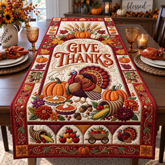 Give Thanks Turkey Quilted Table Runner GFTOHNL3578
