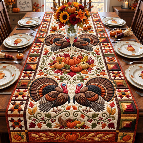 Thanksgiving Turkey Gathering Quilted Table Runner GFTOHNL3579