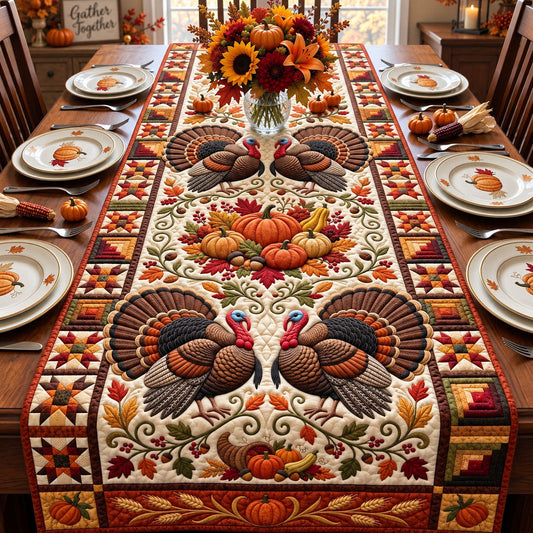 Thanksgiving Turkey Gathering Quilted Table Runner GFTOHNL3579