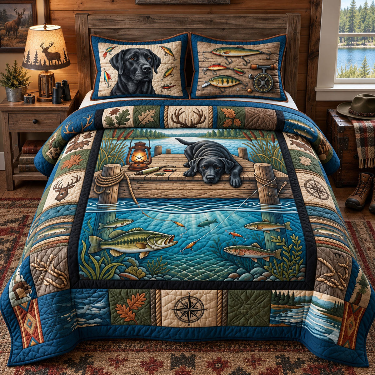 Lake Hunting Companion 3-Piece Quilted Bedding Set GFTOHNL3612