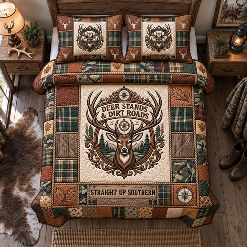 Deer Stands And Dirt Roads 3-Piece Quilted Bedding Set GFTOHNL3613