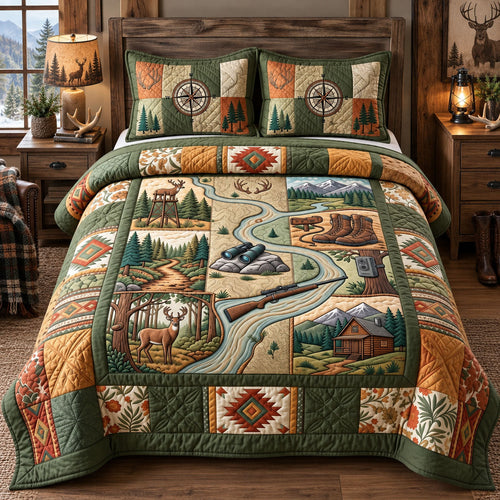 Backwoods Hunting Trail 3-Piece Quilted Bedding Set GFTOHNL3614