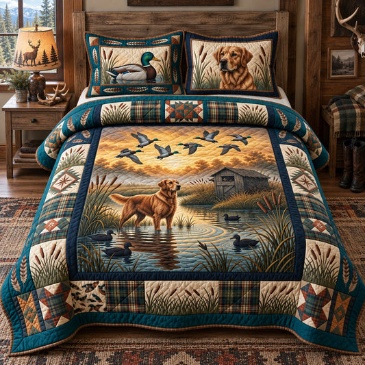 Duck Hunting Companion 3-Piece Quilted Bedding Set GFTOHNL3617