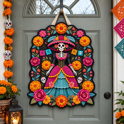 Day Of The Dead Lady Custom Shape Quilted Door Hanger GFTOHNL3618