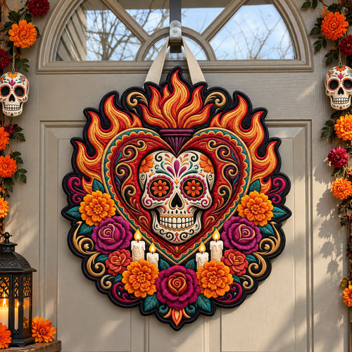 Sacred Sugar Skull Custom Shape Quilted Door Hanger GFTOHNL3621