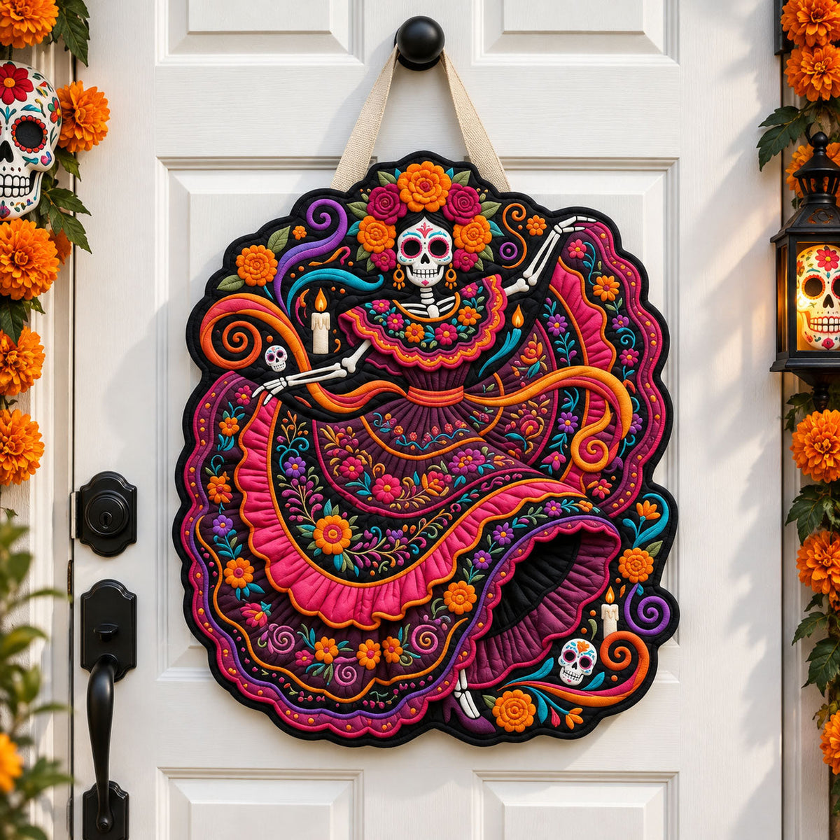 Day Of The Dead Dancer Custom Shape Quilted Door Hanger GFTOHNL3622