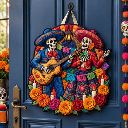 Day Of The Dead Couple Custom Shape Quilted Door Hanger GFTOHNL3624