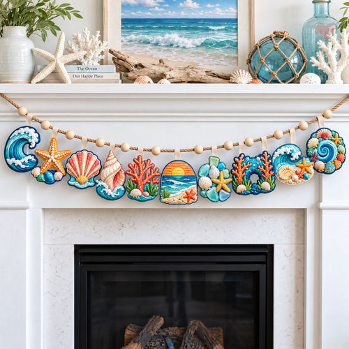 Ocean Shell Treasure Custom Shape Quilted Garland GFTOHNL3678