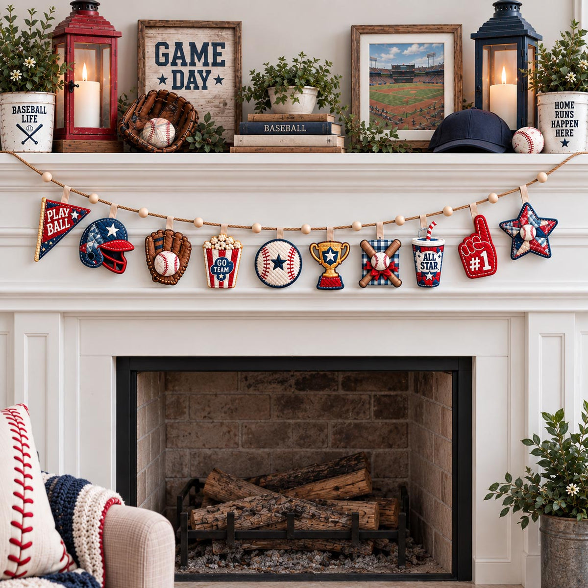 Baseball Game Day Custom Shape Quilted Garland GFTOHNL3714