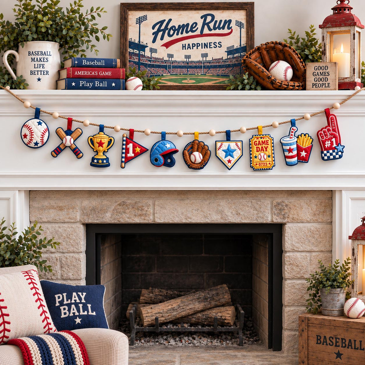 Home Run Happiness Custom Shape Quilted Garland GFTOHNL3715