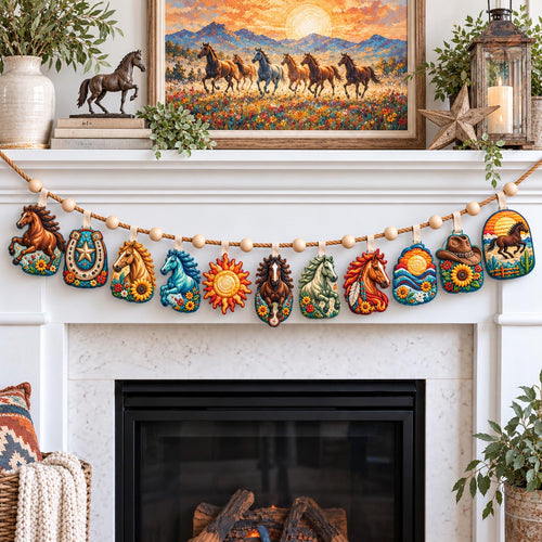 Wild Horse Sunset Custom Shape Quilted Garland GFTOHNL3721