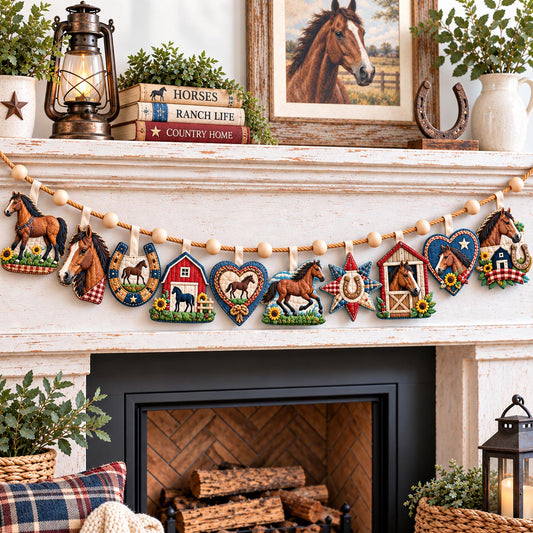 Rustic Ranch Horses Custom Shape Quilted Garland GFTOHNL3723
