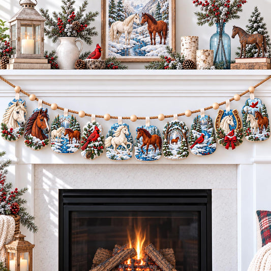 Winter Horse Wonderland Custom Shape Quilted Garland GFTOHNL3725