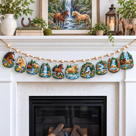 Horses By The Waterfall Custom Shape Quilted Garland GFTOHNL3726