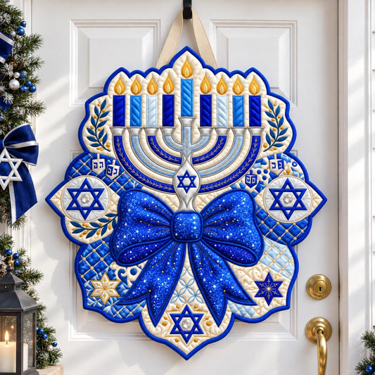 Hanukkah Blue Bow Custom Shape Quilted Door Hanger GFTOHNL3730