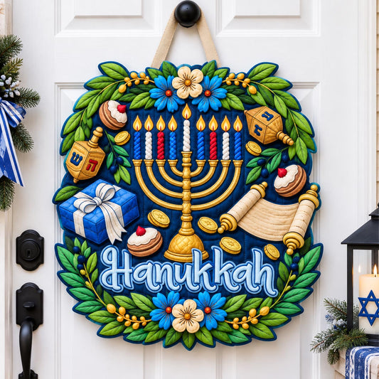 Hanukkah Menorah Blessings Custom Shape Quilted Door Hanger GFTOHNL3734