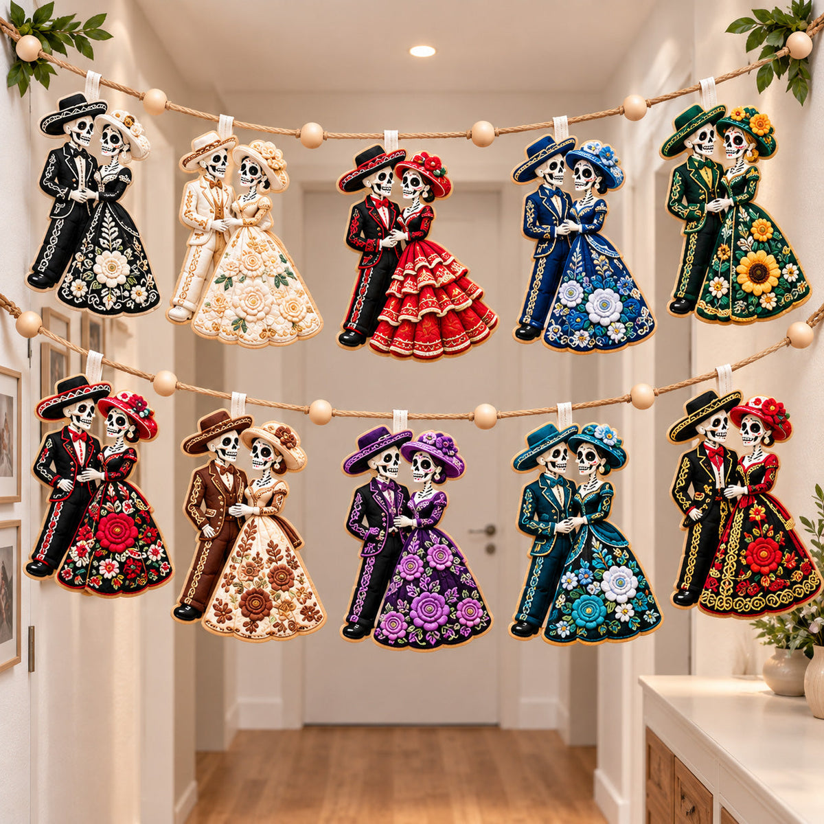 Day Of The Dead Couples Custom Shape Quilted Garland GFTOHNL3765