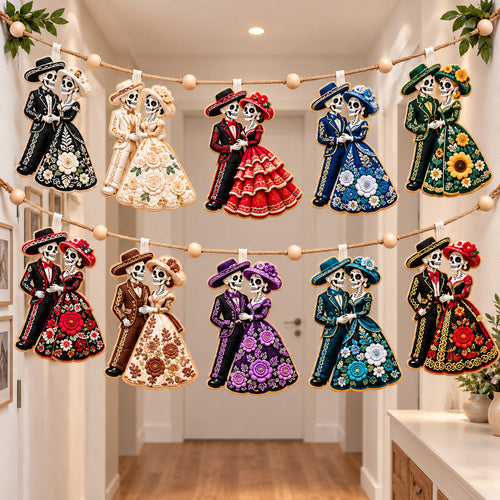 Day Of The Dead Couples Custom Shape Quilted Garland GFTOHNL3765