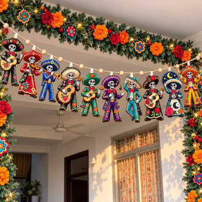Mariachi Skeleton Band Custom Shape Quilted Garland GFTOHNL3766
