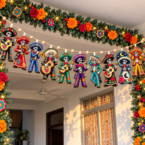 Mariachi Skeleton Band Custom Shape Quilted Garland GFTOHNL3766