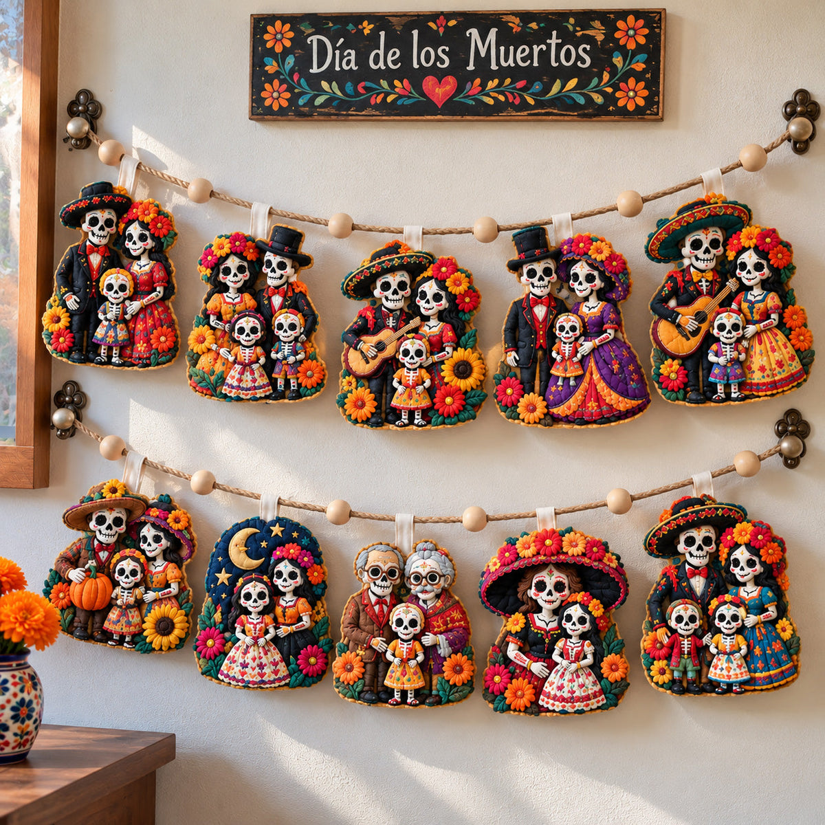 Day Of The Dead Family Custom Shape Quilted Garland GFTOHNL3767