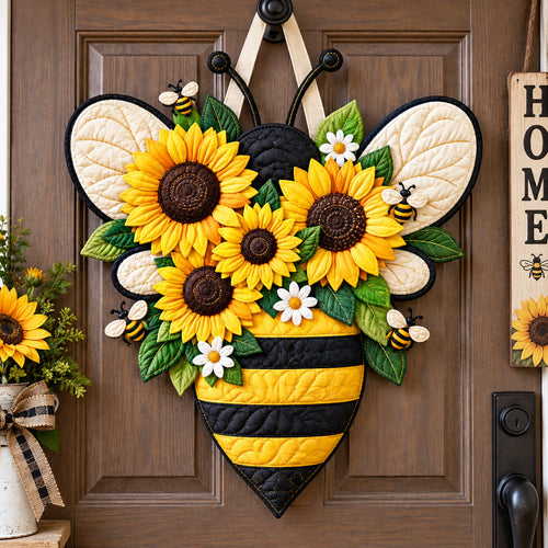 Sunflower Bee Garden Custom Shape Quilted Door Hanger GFTOHNL3777