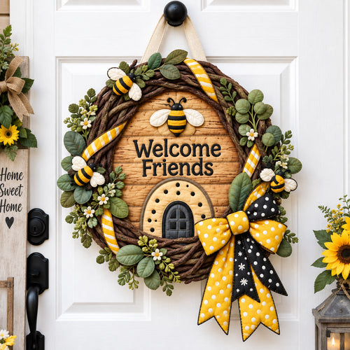 Welcome Bee Home Custom Shape Quilted Door Hanger GFTOHNL3778