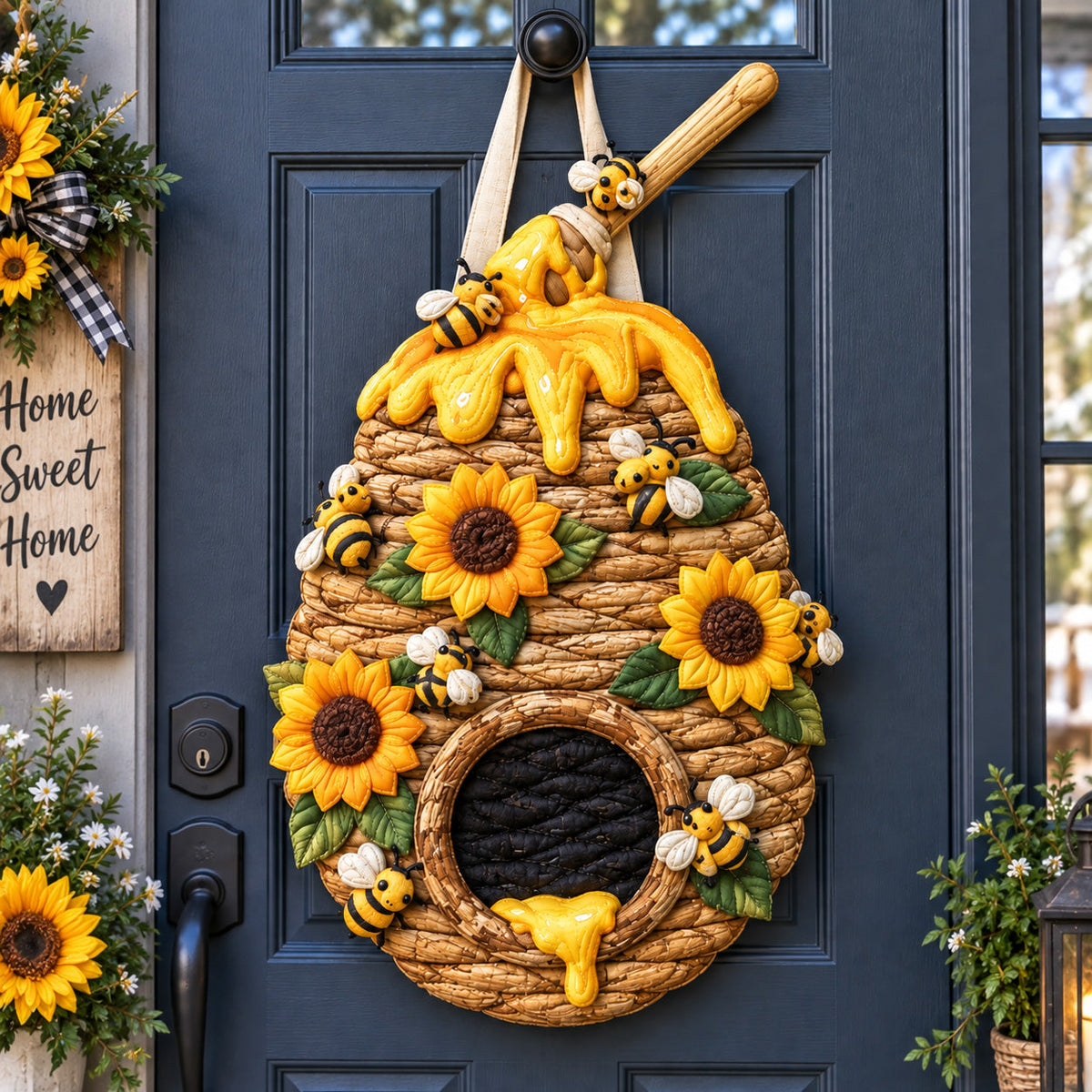 Honey Bee Hive Custom Shape Quilted Door Hanger GFTOHNL3780