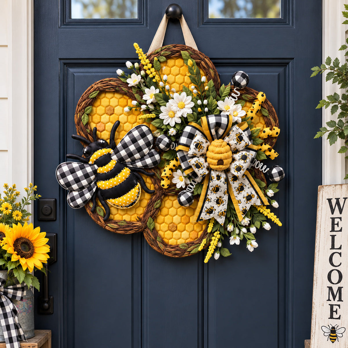 Honeycomb Bee Garden Custom Shape Quilted Door Hanger GFTOHNL3782