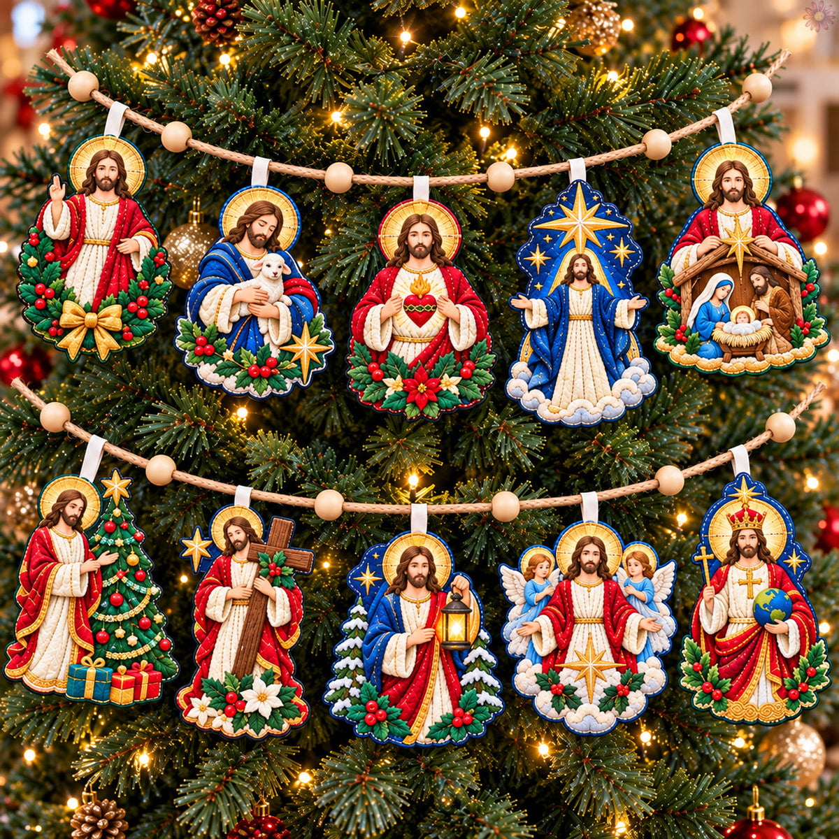 Jesus Christmas Blessings Custom Shape Quilted Garland GFTOHNL3823