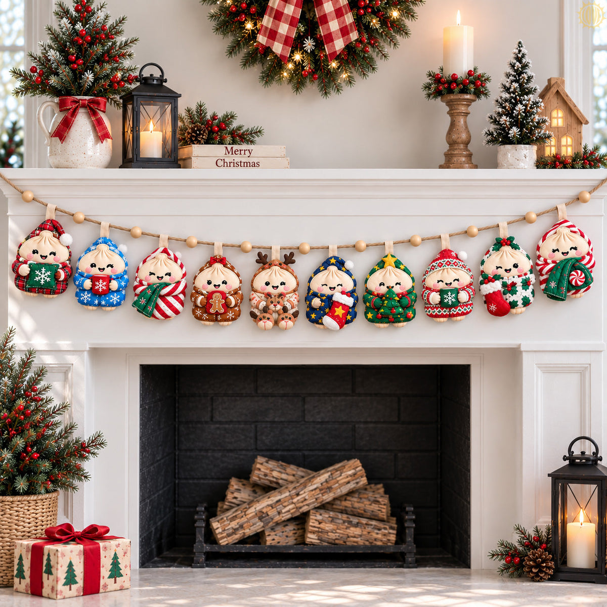 Cozy Christmas Dumplings Custom Shape Quilted Garland GFTOHNL3852