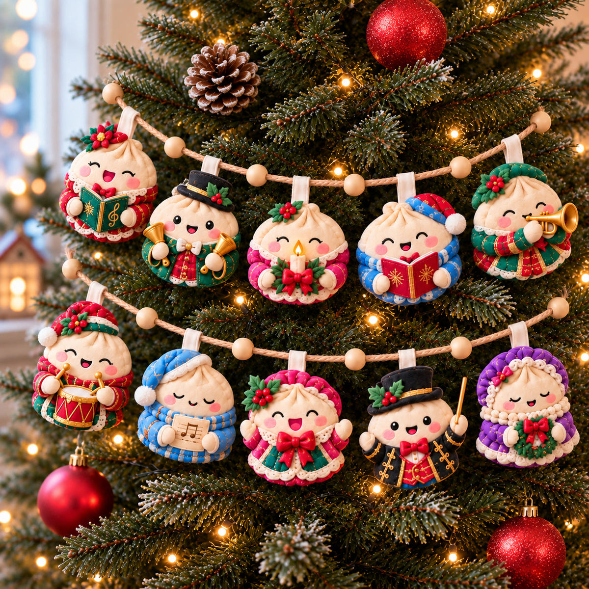 Dumpling Christmas Choir Custom Shape Quilted Garland GFTOHNL3854