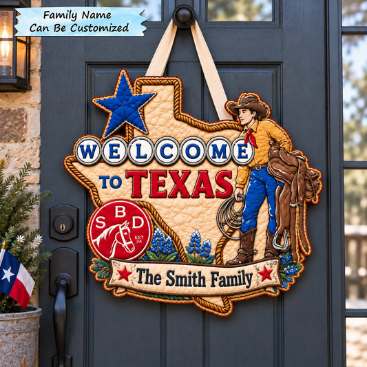 Welcome To Texas Custom Shape Quilted Door Hanger QTCUZ GFTOHNL3913