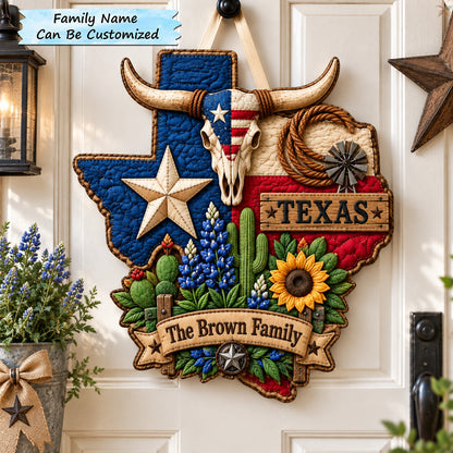 Lone Star Family Pride Custom Shape Quilted Door Hanger QTCUZ GFTOHNL3918
