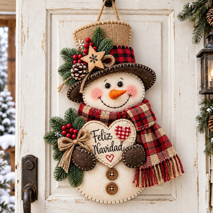 Rustic Snowman Christmas Custom Shape Felt Door Hanger GFTOHNL3946