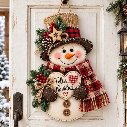 Rustic Snowman Christmas Custom Shape Felt Door Hanger GFTOHNL3946