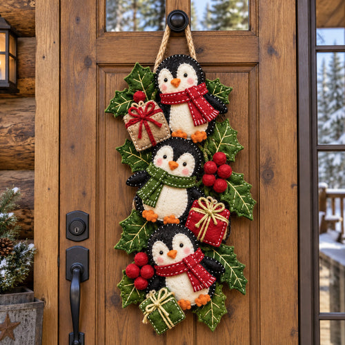 Penguin Christmas Cheer Custom Shape Felt Door Hanger GFTOHNL3947