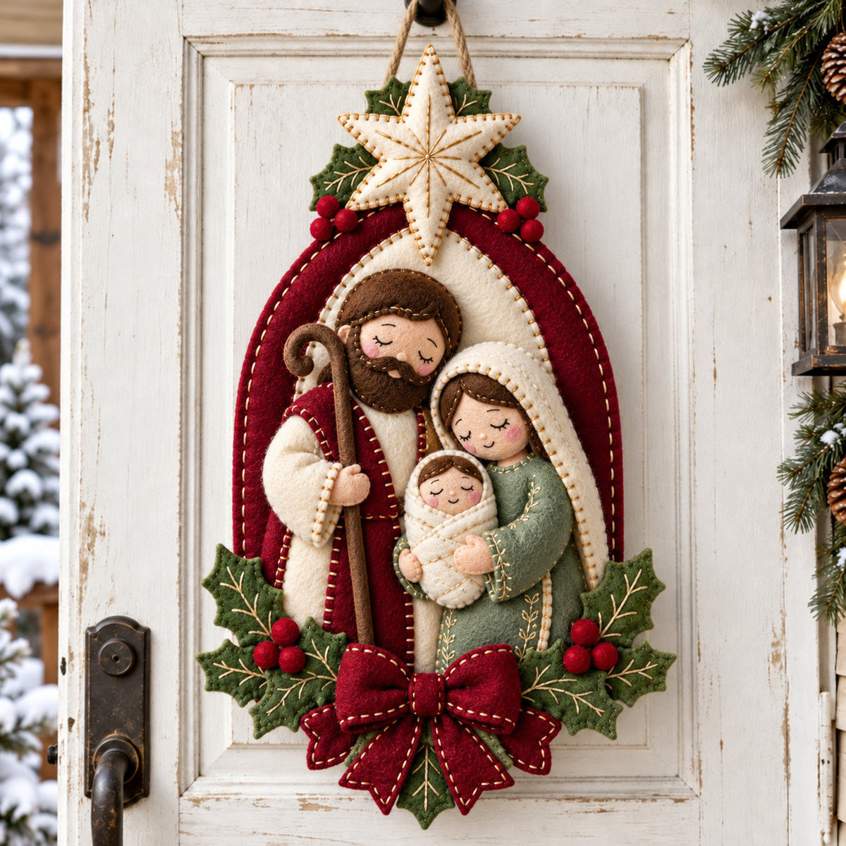 Holy Family Blessing Custom Shape Felt Door Hanger GFTOHNL3949